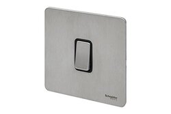 Schneider Electric Ultimate Screwless Flat Plate - Single Retractive 2 Way Light Switch, 16AX, GU1412RBSS, Stainless Steel with Black Insert - Pack of 5