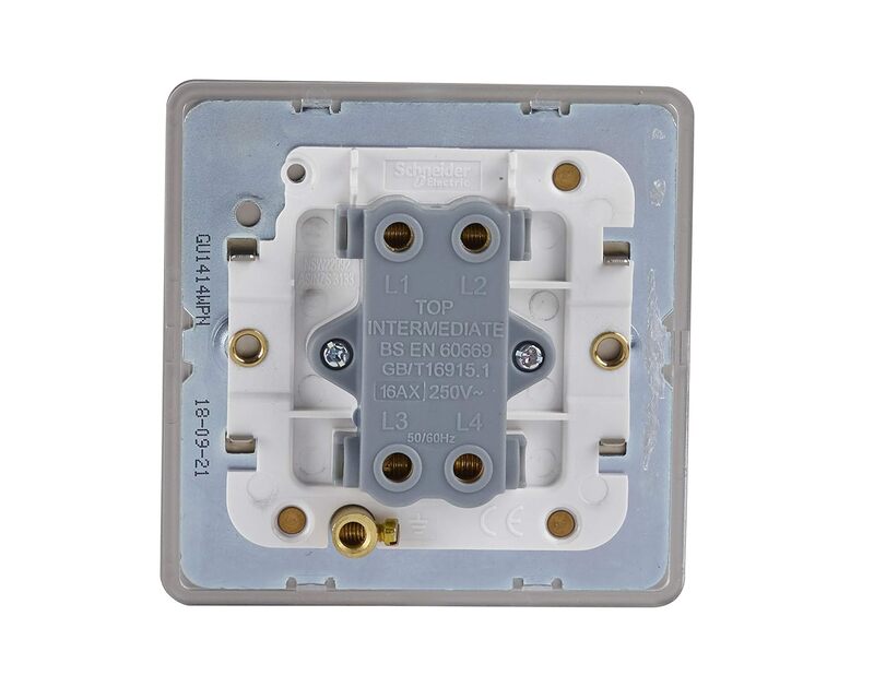 Schneider Electric GU1414WPN 1 Gang Ultimate Screwless Flat Plate Intermediate Switch, Pearl Nickel with White Interior - Pack of 3