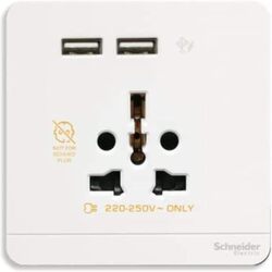 Schneider Electric AvatarOn, USB charger + 2 socket-outlet, 2P, 16A, White (Model Number-E8342616USB_WE) - Pack of 3