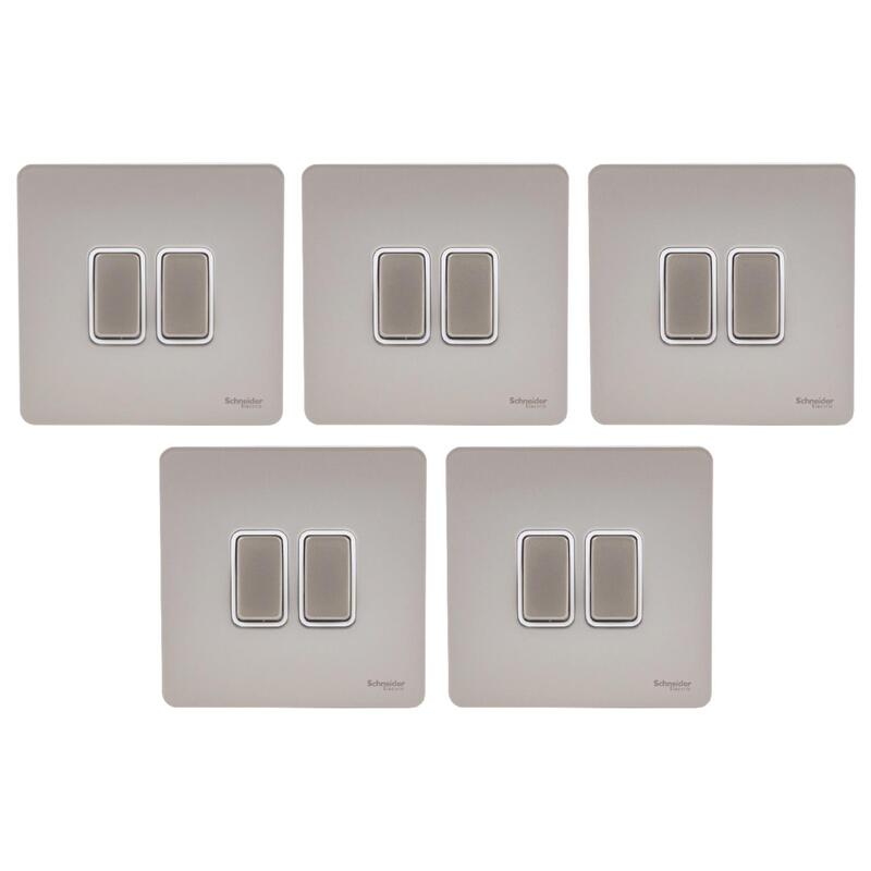 Schneider Electric Plate switch, Ultimate Screwless flat plate, 1-pole 2-way, screw terminals, IP20, pearl nickel - GU1422-WPN - Pack of 5