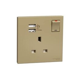 Schneider Electric Avataron C Switch Socket E8715USB_WG, 1 Gang, 13A Wine Gold 2.1A Two Port USB