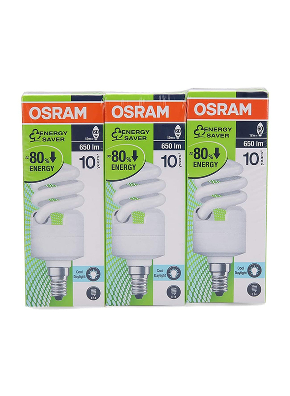 Osram Mini Twist Energy Saver LED Bulbs, 3 Pieces, White