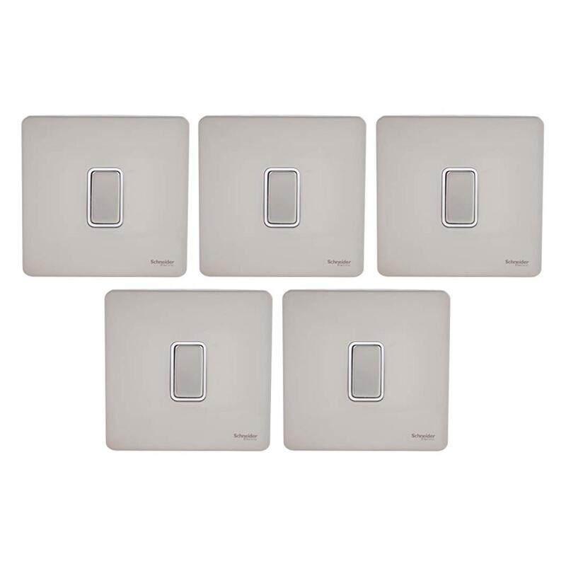 

Schneider Electric GU1414WPN 1 Gang Ultimate Screwless Flat Plate Intermediate Switch, Pearl Nickel with White Interior - Pack of 5