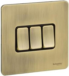 Schneider Electric Ultimate Screwless flat plate - 1-pole 2-way switch - 3 gangs - antique brass - GU1432BAB