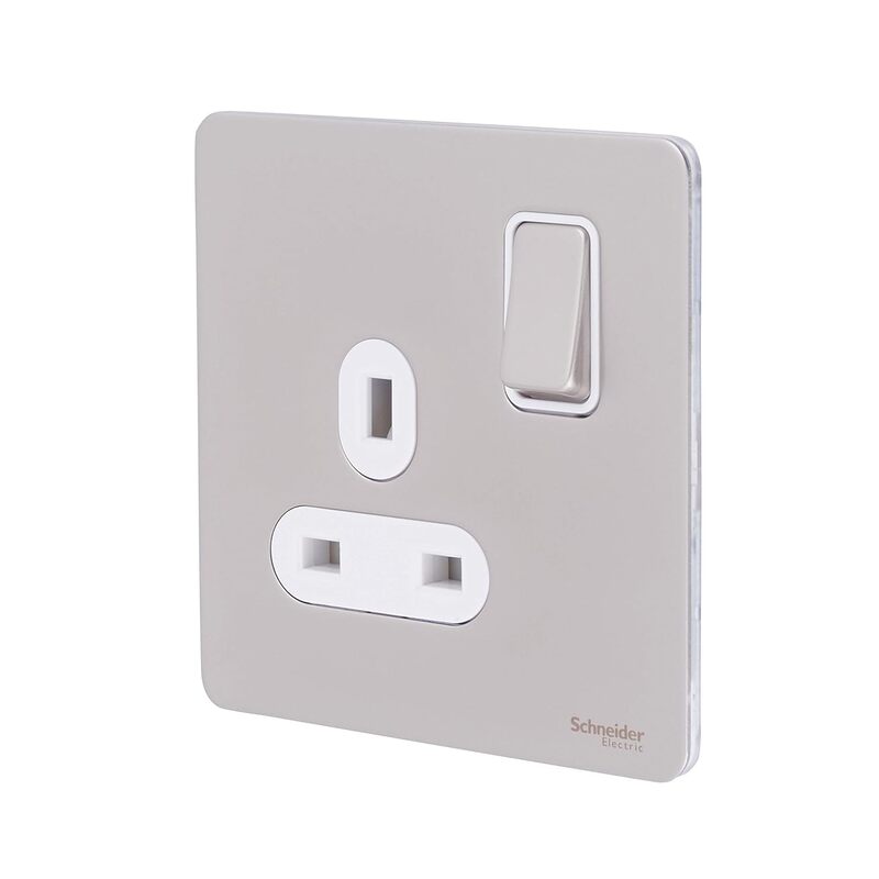 Schneider Electric Ultimate Screwless flat plate - switched socket - 2P - 1 gang - pearl nickel - GU3410DWPN - Pack of 5