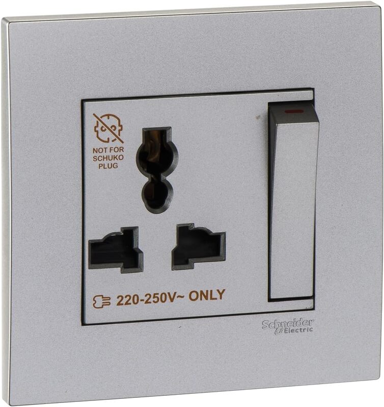 Schneider Electric Vivace 13A 250V 1Gang 3Pin Dolly Switched Universal Socket Al Silver - KB113LS_AS