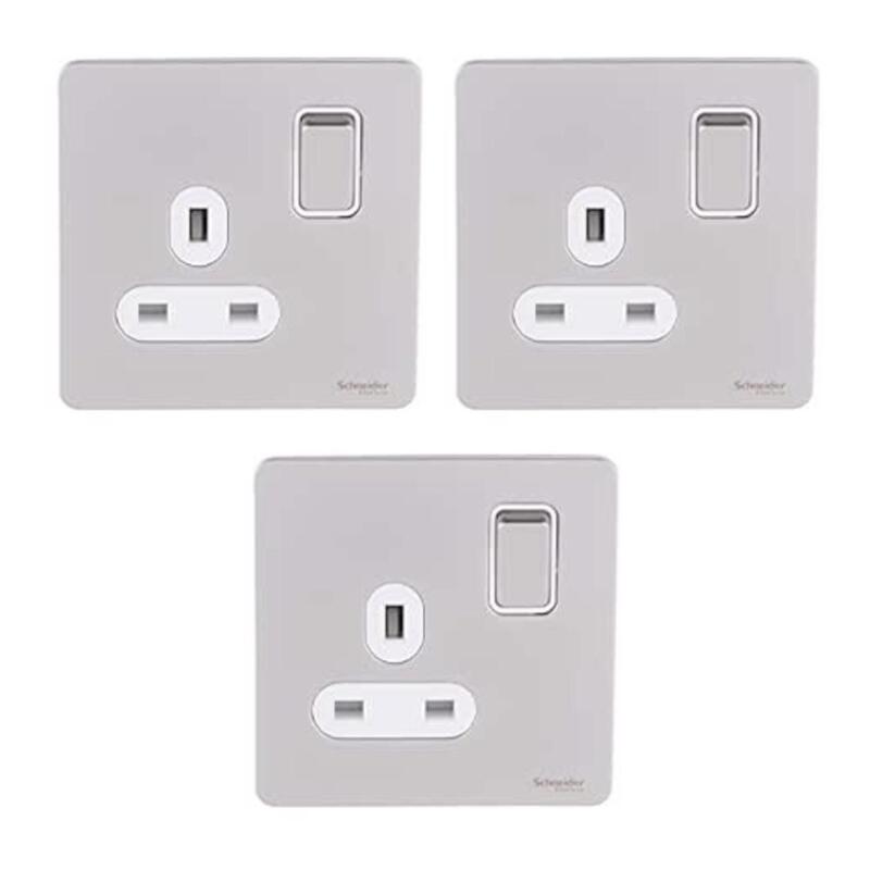 Schneider Electric Ultimate Screwless flat plate - switched socket - 2P - 1 gang - pearl nickel - GU3410DWPN - Pack of 3