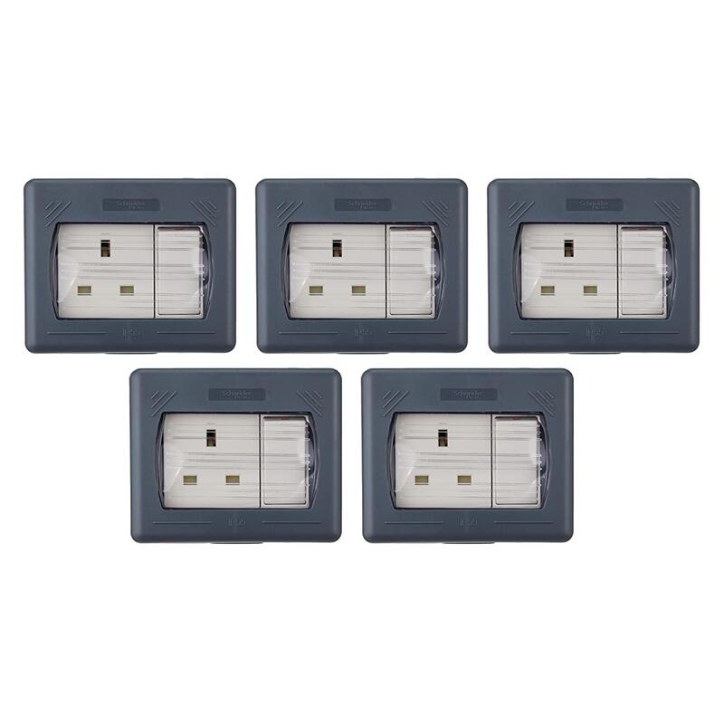 Schneider Electric GWP3010 Exclusive 13 A 230 V 1 Gang Weatherproof Switched Socket, Grey - Pack of 5