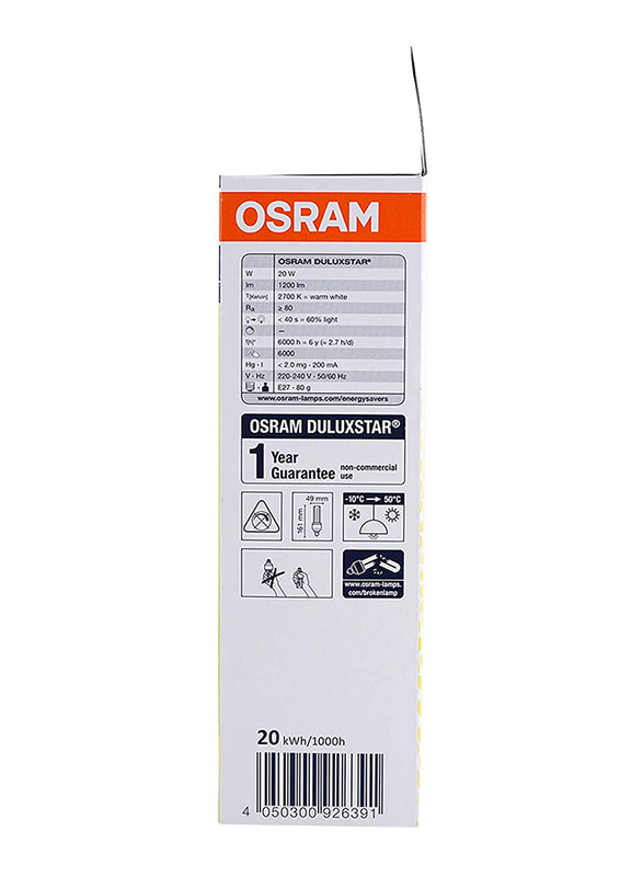Osram Dulux Star Stick CFL Bulb, 20W, E27, Warm White