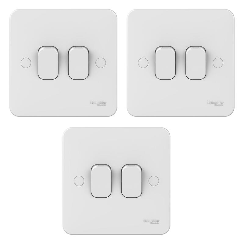 Schneider Electric Ggbl1022 Lisse Plate Switch, 2 Gang, Way, 10Ax, White - Pack of 3