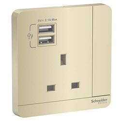 Schneider Electric E8315USB_WG_G12 AvatarOn Gold - Single 13A Socket combined 2 x USB ports 2.1 A - Pack of 5