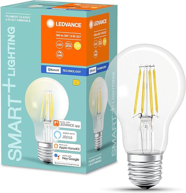 LEDVANCE Smart Led Lamp With Bluetooth E27 Filament Dimmable Replaces Incandescent Lamps With 50 W Warm White (2700 k) Controllable With Google Alexa And Apple Voice Control