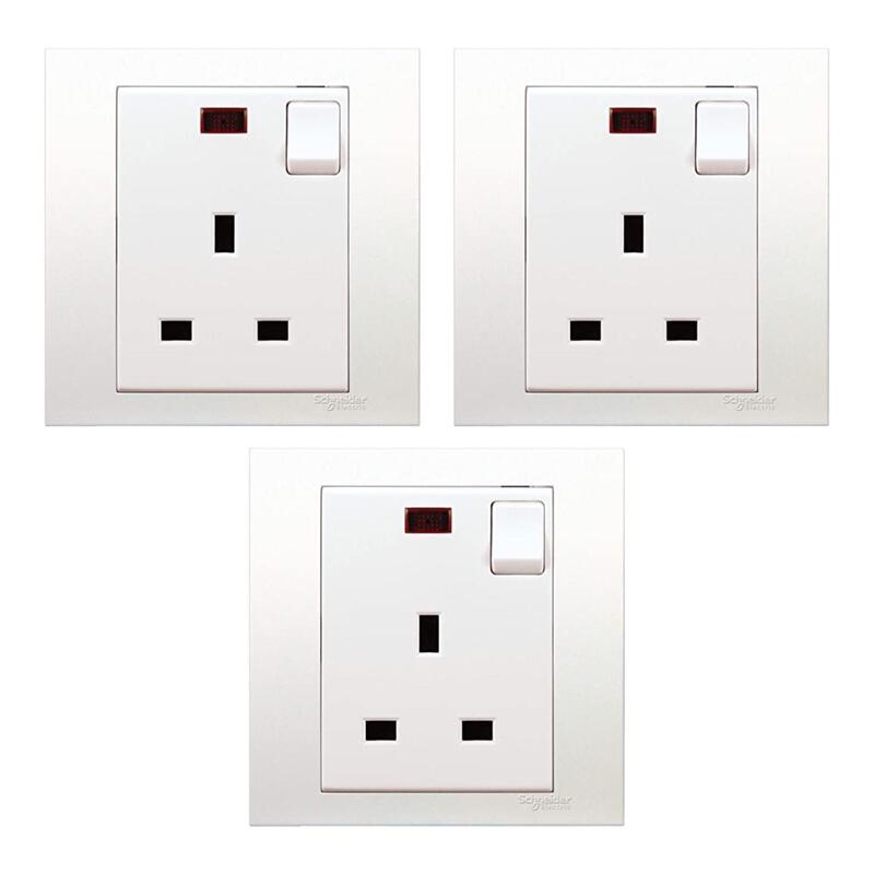 Schneider Vivace 13A Single Switched Socket with Neon, White KB15N - Pack of 3
