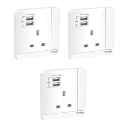 Schneider Electric E8315_We_G12 Avataron 3P 13 A 250 V Switched Socket, White - Pack of 3