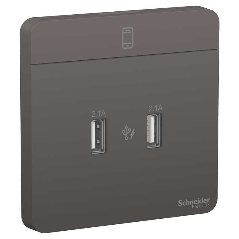 Schneider Electric AvatarOn, 2 USB charger, 2.1A, Dark Grey (Model Number-E8332USB_DG)