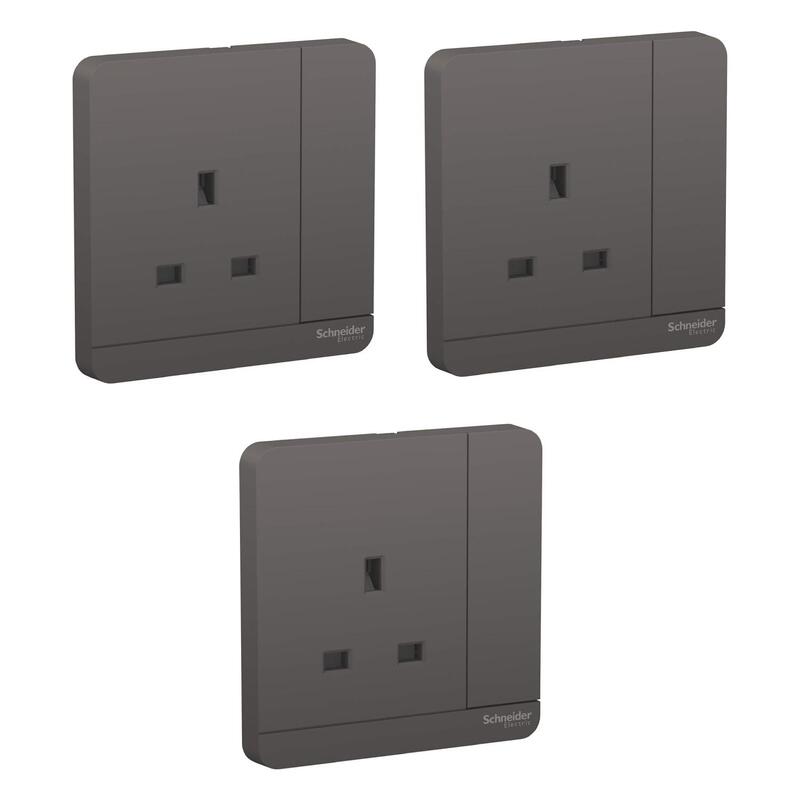 Schneider Electric AvatarOn E8315_DG_G12 switched socket 3P 13A 250V Dark Grey - Pack of 3