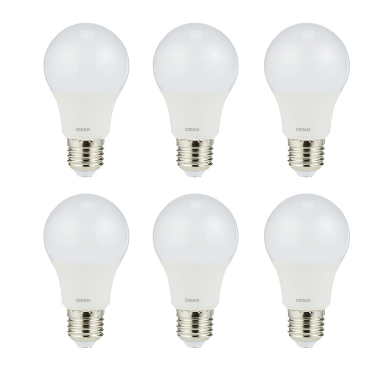 

Osram Led Value Classic A, Frosted 5.5W, Screw Base E27, Cool White/4000K Pack Of 6