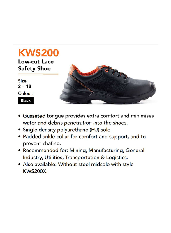 Honeywell Kings KWD200 Low-Cut Lace Leather Industrial Safety Work Shoes, Black, Size 8/42EU