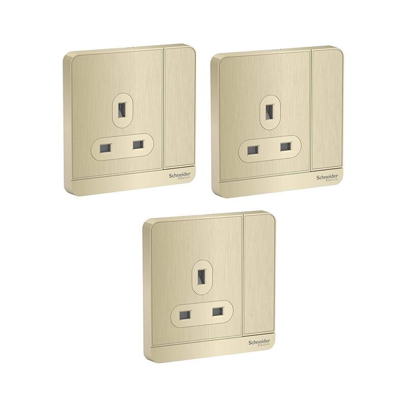 Schneider Electric AvatarOn E8315_GH_G12 switched socket 3P 13A 250V Metal Gold Hairline - Pack of 3
