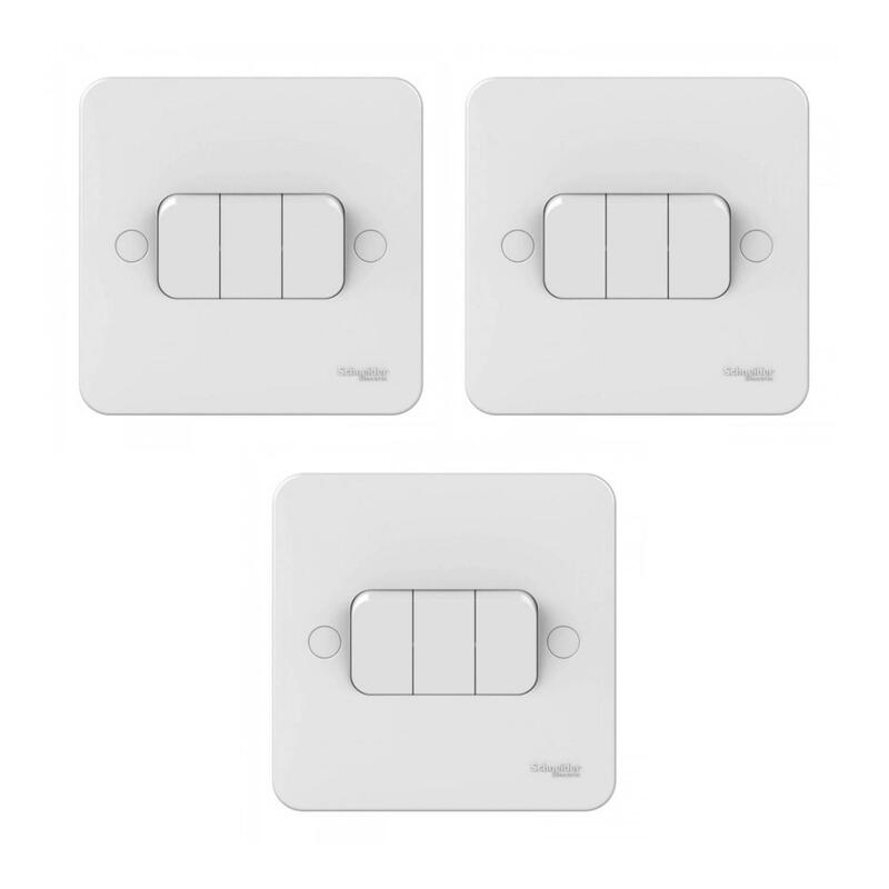 Schneider Electric GGBL1032 Lisse Plate Switch, 3 Gang, 2 Way, 10AX, White - Pack of 3