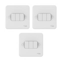 Schneider Electric GGBL1032 Lisse Plate Switch, 3 Gang, 2 Way, 10AX, White - Pack of 3