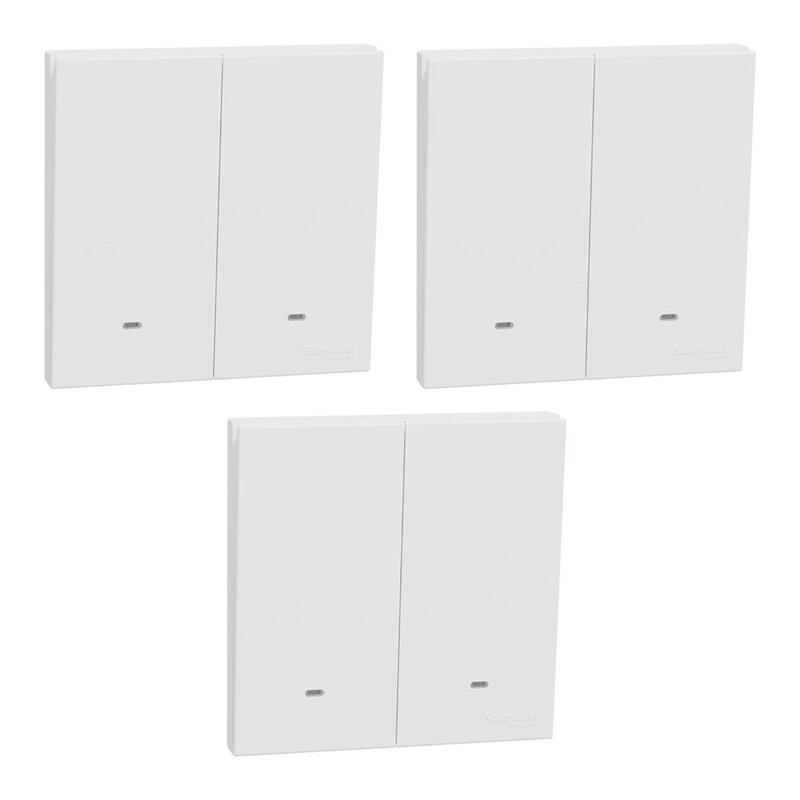 Schneider Electric Switch with Fluorescent Locator, AvatarOn C, 1 way, 2 gang, 16AX, 250V, white - Pack of 3