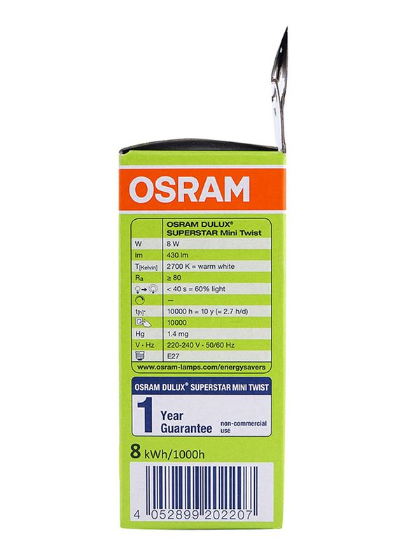 Osram Energy Saver Mini Twist LED Bulb, 8W, White