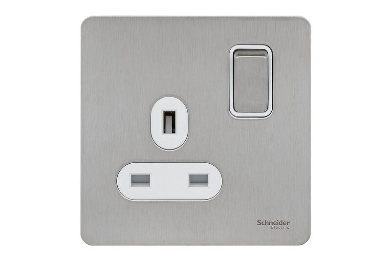 Schneider Electric Ultimate Screwless flat plate - switched socket - 1 gang - stainless steel - GU3410-WSS - Pack of 5