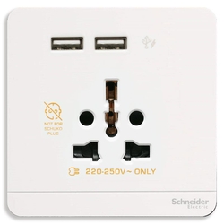 Schneider Electric AvatarOn, USB charger + 2 socket-outlet, 2P, 16A, White (Model Number-E8342616USB_WE)