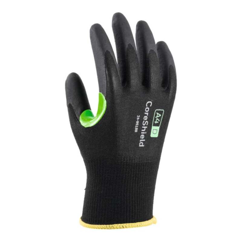 Honeywell Micro-Foam Nitrile Coating 24-9518B/09L CoreShield Cut Resistant Safety Gloves, 18 Gauge, HPPE/Steel Black Liner, Cut A4/D, Large