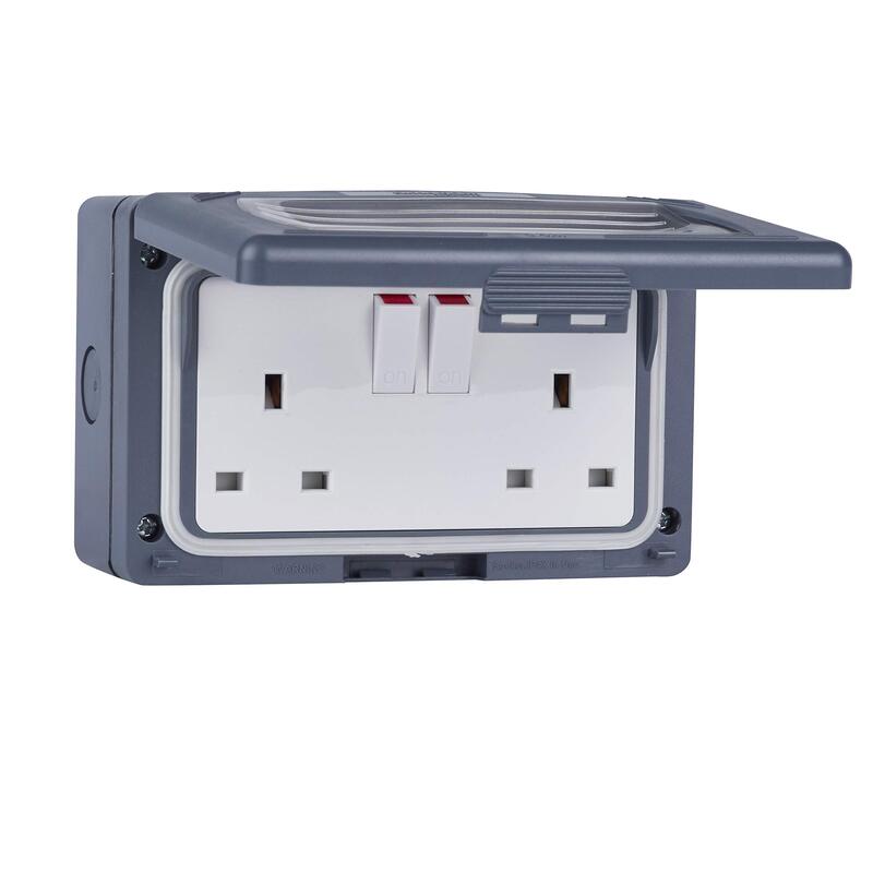 Schneider Electric GWP3020 Double Socket (Grey, 13A, IP55) - Pack of 5