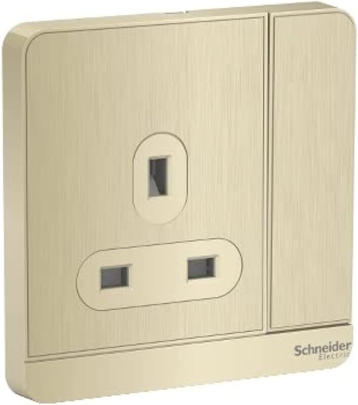 Schneider Electric AvatarOn, switched socket, 3P, 13 A, 250 V, LED, Metal Gold Hairline (Model Number - E8315N_GH_G12) - Pack of 3