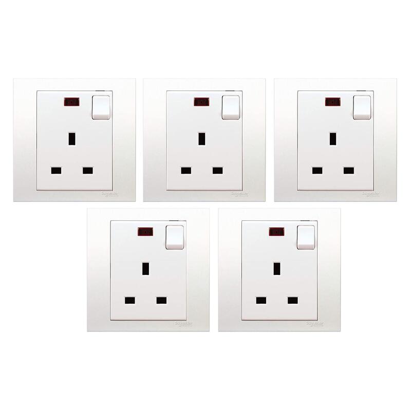 Schneider Vivace 13A Single Switched Socket with Neon, White KB15N - Pack of 5