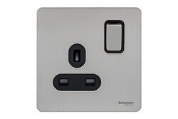 Schneider Electric GU3410-BSS 13A 1-Gang Ultimate Screwless Flat Plate Switched Socket, Stainless Steel - Pack of 3