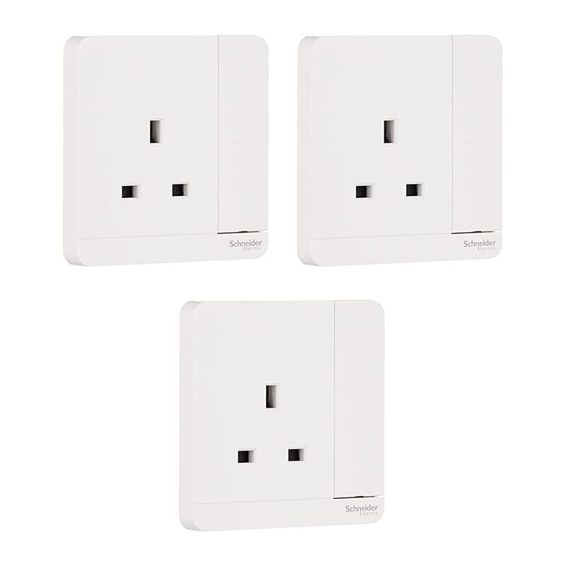 Schneider Electric E8315N_WE_G12 AvatarOn White - Single switched socket - 13 A - 230 V - 1 gang -White with Neon - Pack of 3