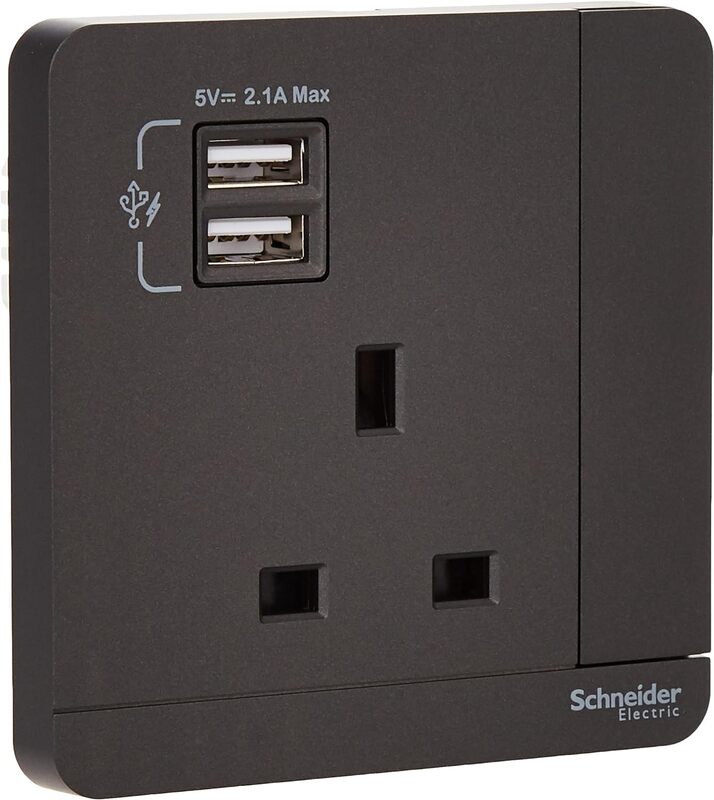 Schneider Electric  AvatarOn, 2 USB charger + switched socket, 3P, 13A, Dark Grey (Model Number -E8315USB_DG_G11) - Pack of 3
