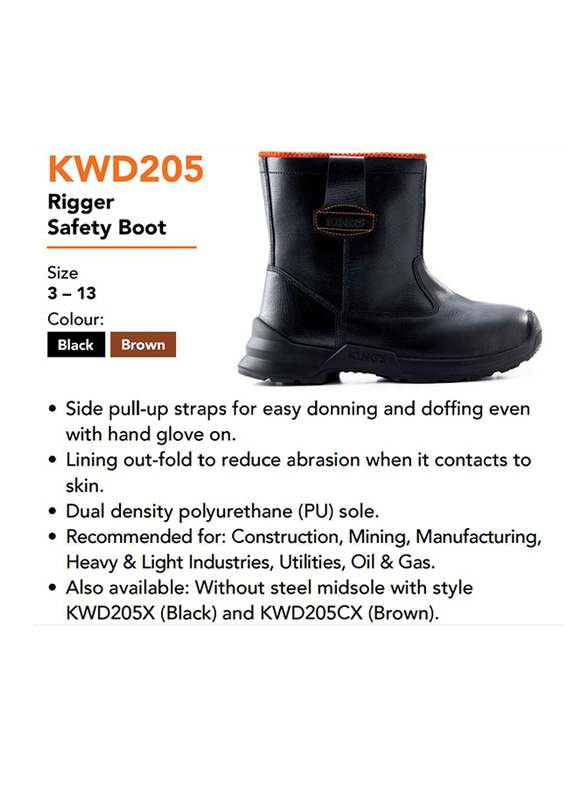 Honeywell Kings KWD205 Rigger High-Cut Pull-Up Leather Safety Working Boots, Black, Size 8/42EU