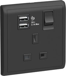 Schneider Electric 13A 1 Gang Switched Socket with 2.1A USB, Matt Black - E8215USB_MB_G12 - Pack of 3