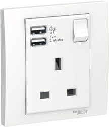 Schneider Electric KB15USB_WE Vivace White - Single 13A Socket combined 2 x USB ports 2.1 A
