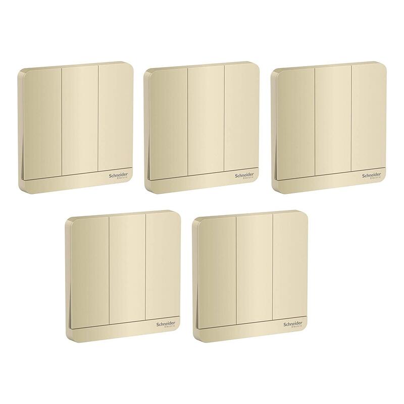 Schneider Electric E8333L1_WG AvatarOn Gold - 1-way plate switch 3 gang 16AX - Pack of 5