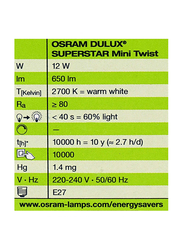 Osram Duluxstar Mini Twist CFL Bulb, 12W, White