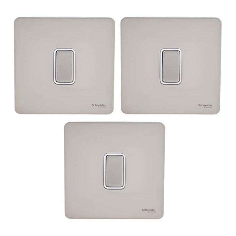 Schneider Electric GU1414WPN 1 Gang Ultimate Screwless Flat Plate Intermediate Switch, Pearl Nickel with White Interior - Pack of 3