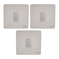 Schneider Electric GU1414WPN 1 Gang Ultimate Screwless Flat Plate Intermediate Switch, Pearl Nickel with White Interior - Pack of 3