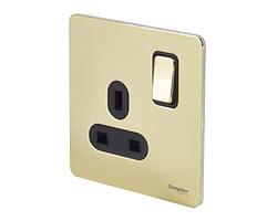 Schneider Electric GU3410-BPB 13A 1-Gang Ultimate Screwless Flat Plate Switched Socket, Brass - Pack of 5