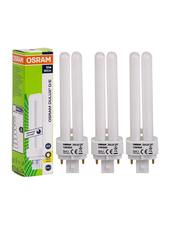 Osram Dulux D/E CFL Bulb, 13W 4 Pin, 3 Pieces, Warm White