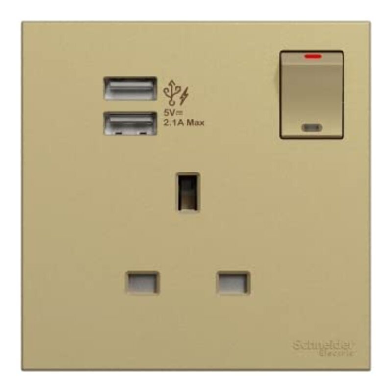 Schneider Electric Avataron C Switch Socket E8715USB_WG, 1 Gang, 13A Wine Gold 2.1A Two Port USB