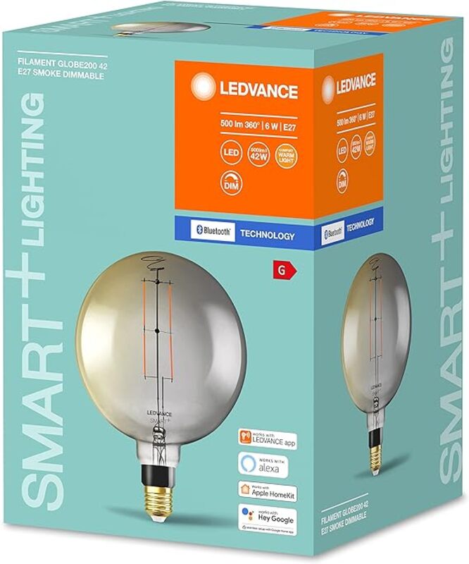 LEDVANCE Smart Led Lamp With Bluetooth E27 Dimmable Warm White (2700 k) Replaces Incandescent Lamps With 37 W Controllable With Alexa & Google Smart + Filament Globe Dim 1-Pack