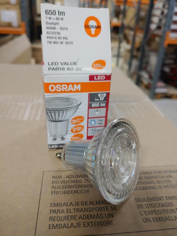 Osram PAR16 LED Bulb, 7W 36 Degree Day Light/ 6500K  GU10 Plug In