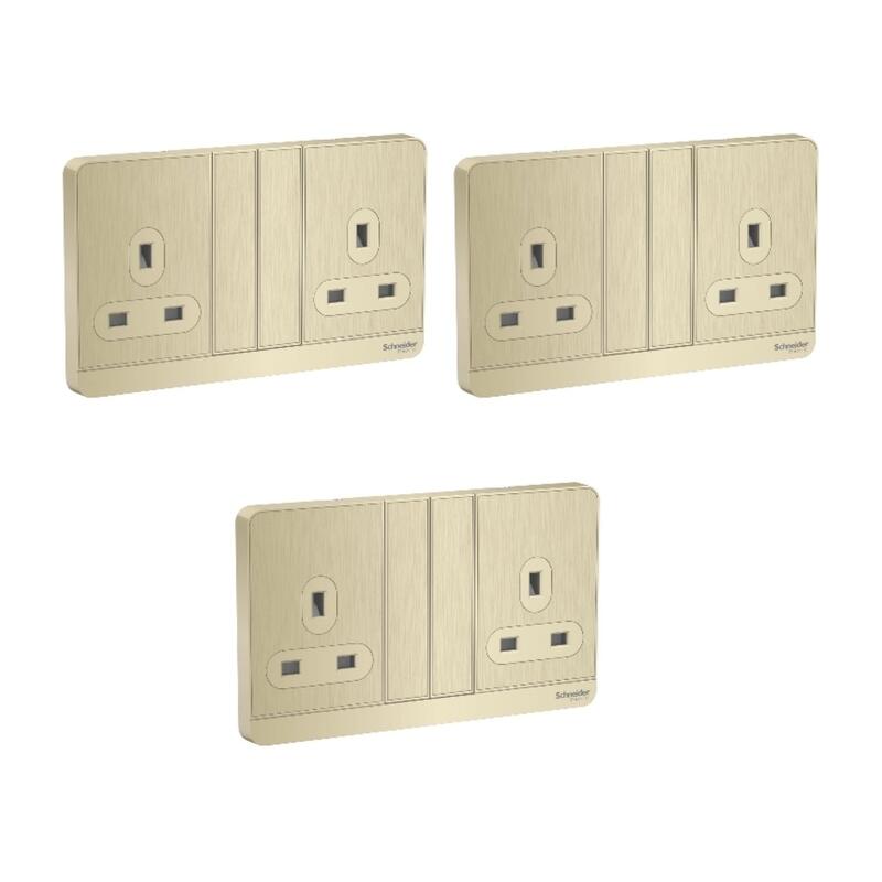 

Schneider Electric AvatarOn, 2 switched socket, 3P, 13 A, 250 V, LED, Metal Gold Hairline (Model Number-E83T25N_GH_G12) - Pack of 3