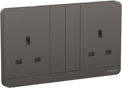 Schneider Electric AvatarOn E83T25_DG_G12 Double Switch Socket 3P With Shutter 13Amps 250V Dark Grey - Pack of 3